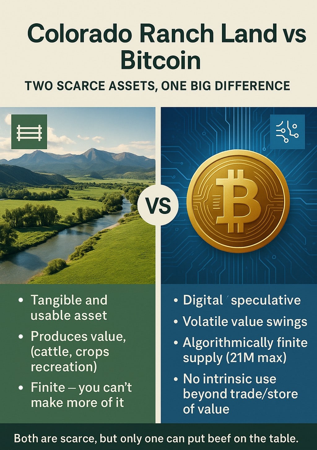 Western Colorado Ranch Land vs Bitcoin